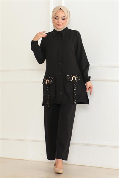 Cep Detaylı Takım Siyah 19229