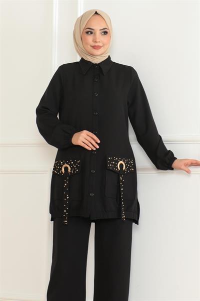 Cep Detaylı Takım Siyah 19229