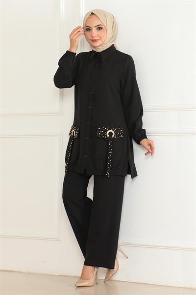 Cep Detaylı Takım Siyah 19229