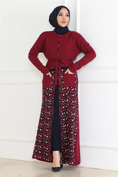 Cep Detaylı Triko Kombin Bordo 6114