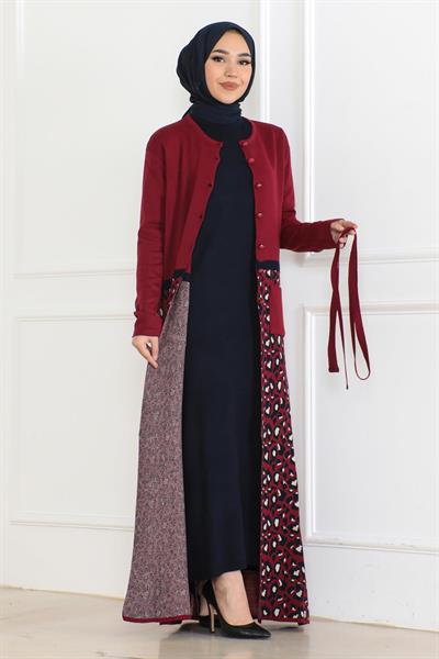 Cep Detaylı Triko Kombin Bordo 6114