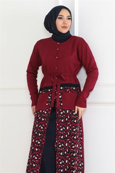 Cep Detaylı Triko Kombin Bordo 6114