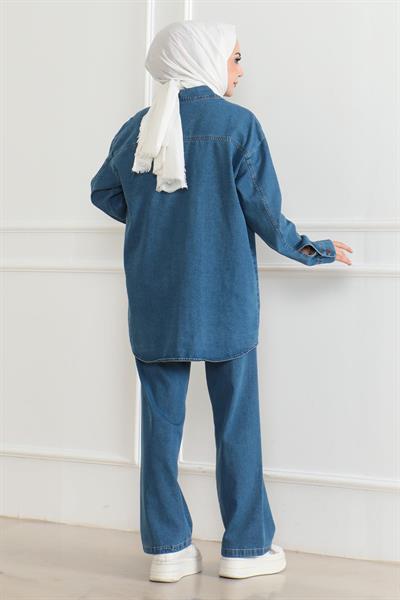 Cepli Taş Detaylı Kot Takım Mavi 19207