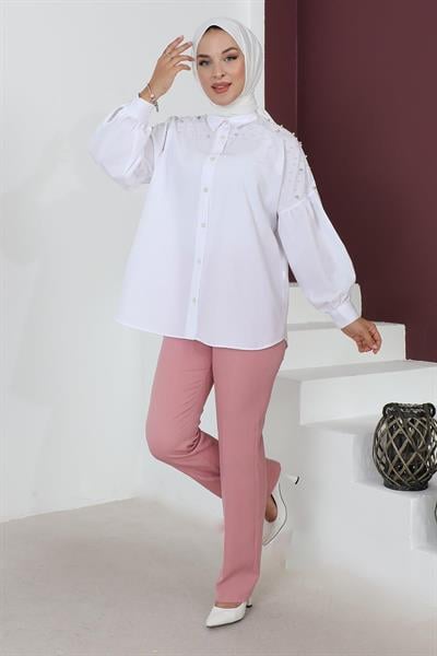 Çizgi Detaylı Pantolon Gül Kurusu 6078