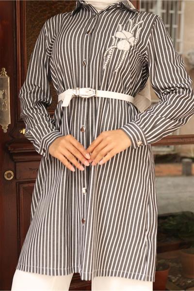 Çizgili Nakış Detaylı Takım Siyah 19261