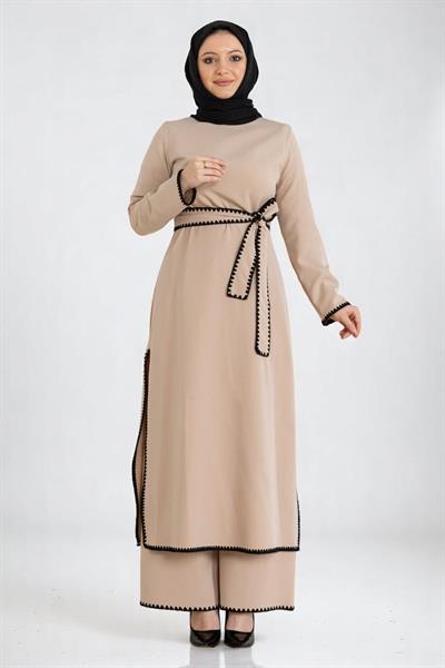 Çoban Dikişli Kemerli Takım Bej 19365
