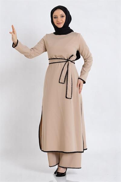 Çoban Dikişli Kemerli Takım Bej 19365