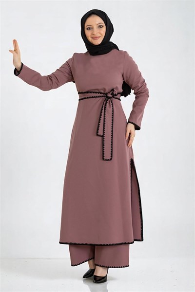 Çoban Dikişli Kemerli Takım Gül Kurusu 19365