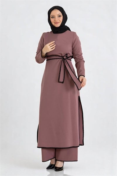 Çoban Dikişli Kemerli Takım Gül Kurusu 19365