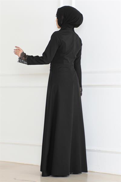 Dantel Detaylı Elbise Siyah 6117