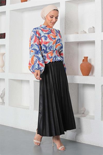 Desenli Lastikli Bluz Mavi 19800
