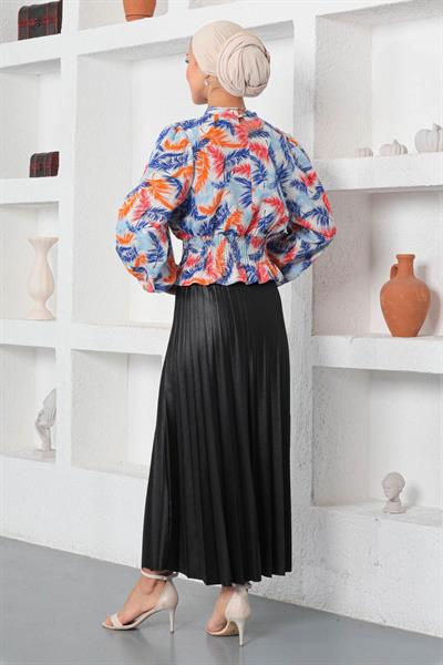 Desenli Lastikli Bluz Mavi 19800