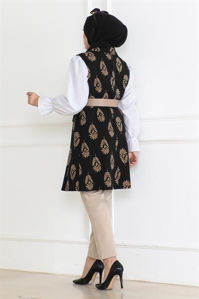 Desenli Tesettür Ceket Siyah 6111