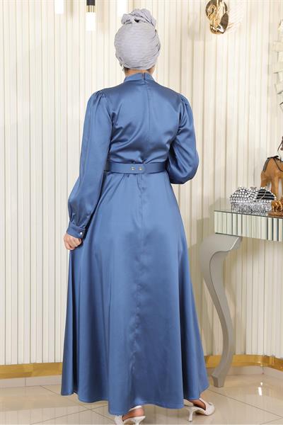 Drapeli Saten Abiye Mavi 19192