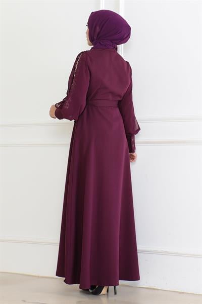 Düğme Detaylı Elbise Mürdüm 6118