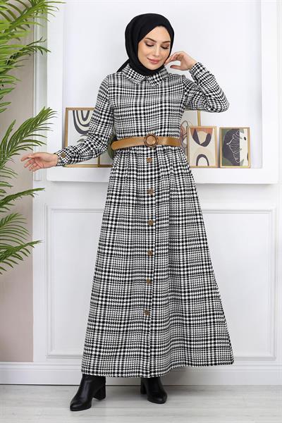 Düğme Detaylı Elbise Siyah 19166