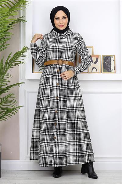 Düğme Detaylı Elbise Siyah 19166