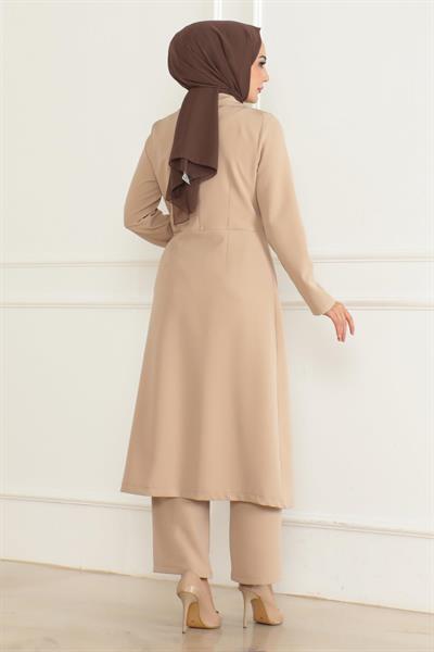 Düğme Detaylı Fermuarlı Takım Bej MSW19219-5
