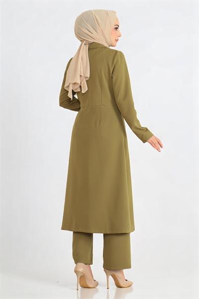 Düğme Detaylı Fermuarlı Takım Haki 19219