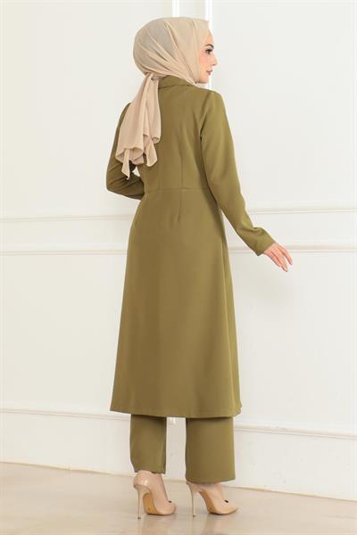 Düğme Detaylı Fermuarlı Takım Haki MSW19219-4