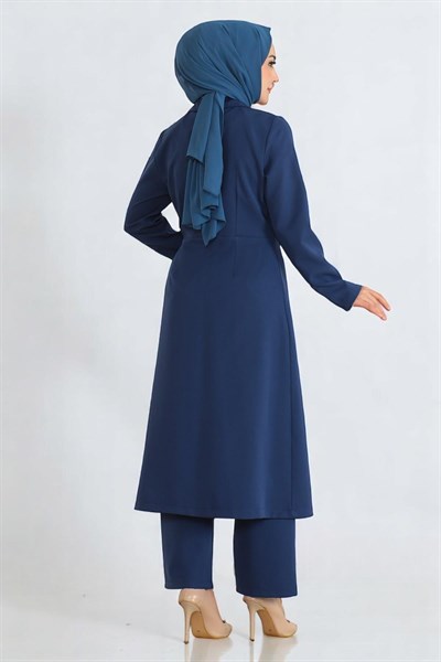 Düğme Detaylı Fermuarlı Takım İndigo 19219