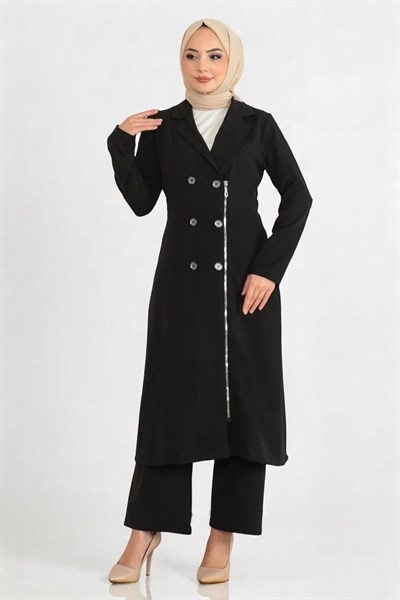 Düğme Detaylı Fermuarlı Takım Siyah 19219