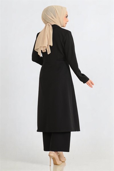 Düğme Detaylı Fermuarlı Takım Siyah 19219
