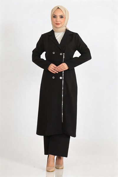 Düğme Detaylı Fermuarlı Takım Siyah 19219