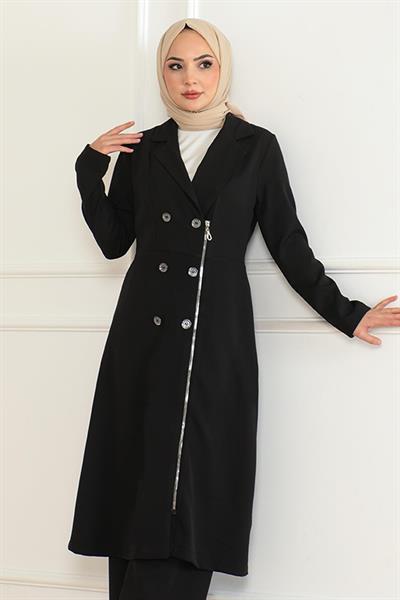 Düğme Detaylı Fermuarlı Takım Siyah MSW19219-1