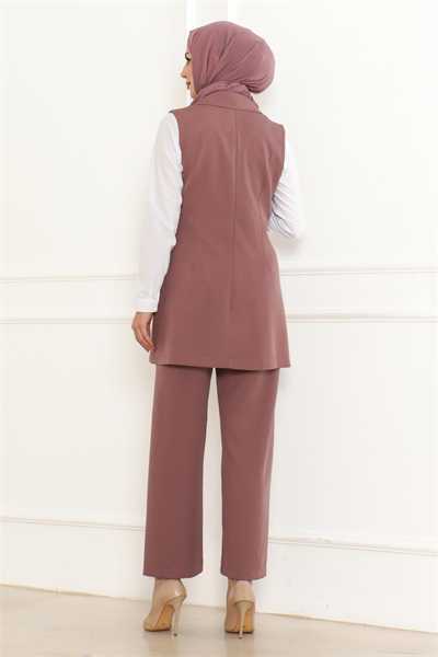 Düğme Detaylı İkili Takım Gül Kurusu 19231