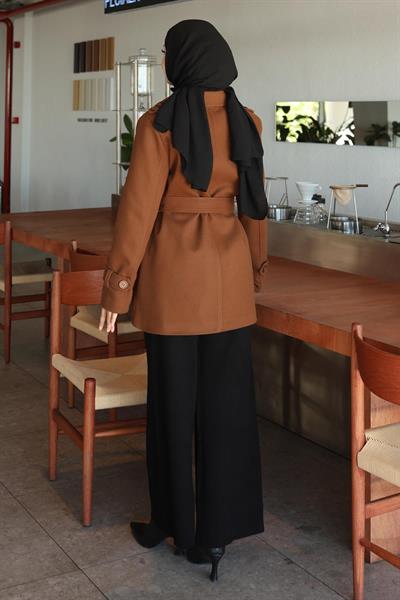 Düğme Detaylı Kaşe Kaban Kahverengi 19274