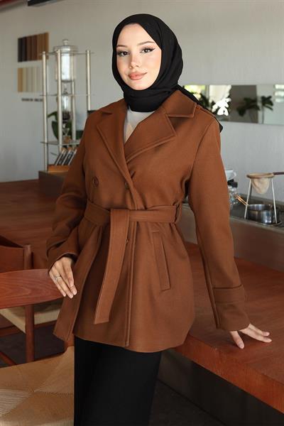 Düğme Detaylı Kaşe Kaban Kahverengi 19274