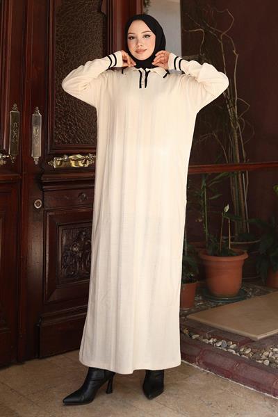 Düğme Detaylı Triko Elbise Beyaz 6153