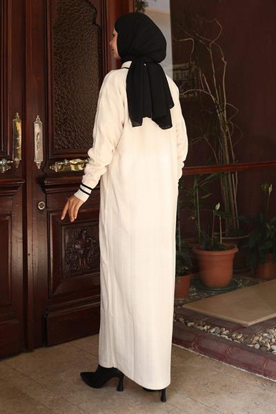 Düğme Detaylı Triko Elbise Beyaz 6153