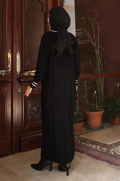 Düğme Detaylı Triko Elbise Siyah 6153