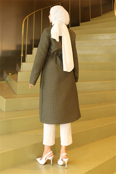 Düğmeli Beli Bağcıklı Kapitone Kap Haki 19289