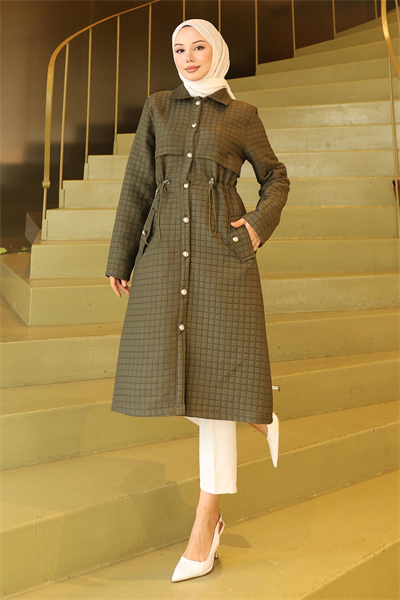 Düğmeli Beli Bağcıklı Kapitone Kap Haki 19289