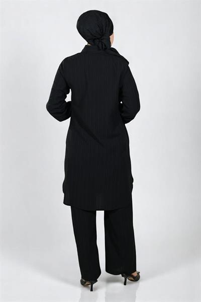 Düğmeli Broş Detaylı Takım Siyah 19178