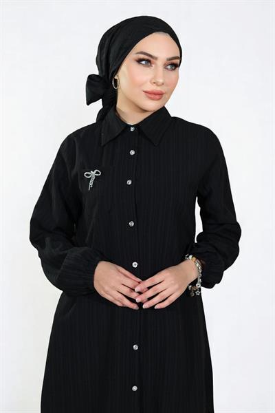 Düğmeli Broş Detaylı Takım Siyah 19178