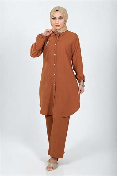 Düğmeli Broş Detaylı Takım Taba 19178