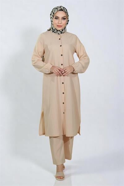 Düğmeli İkili Takım Bej 19179