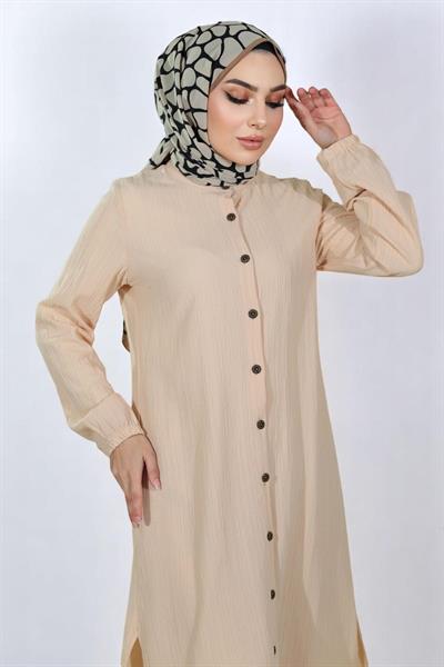 Düğmeli İkili Takım Bej 19179