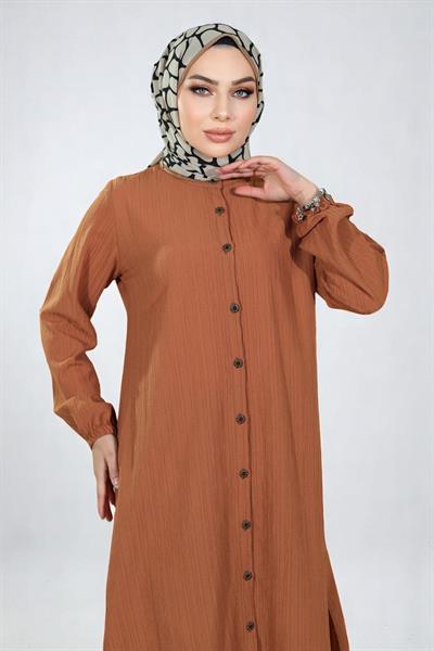 Düğmeli İkili Takım Taba 19179