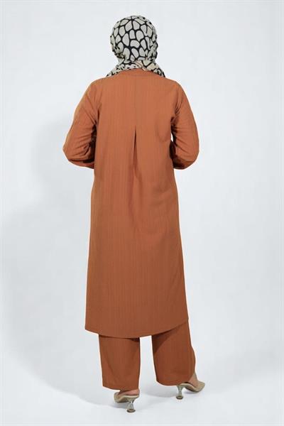 Düğmeli İkili Takım Taba 19179