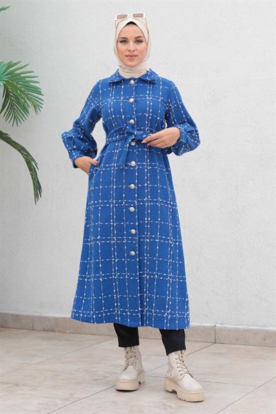 Düğmeli Kaşe Kaban Mavi 19600