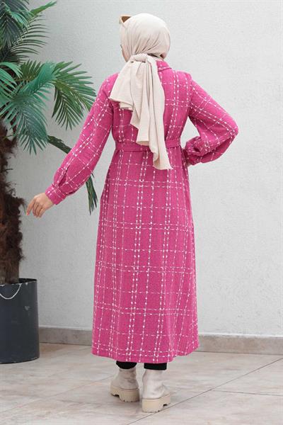 Düğmeli Kaşe Kaban Pembe 19600