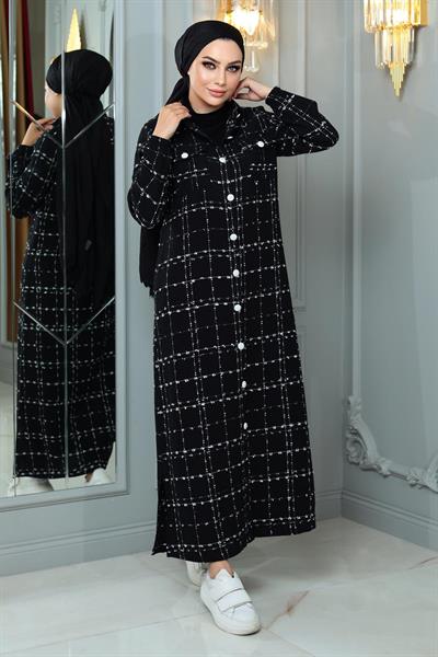 Düğmeli Kaşe Kaban Siyah 19260