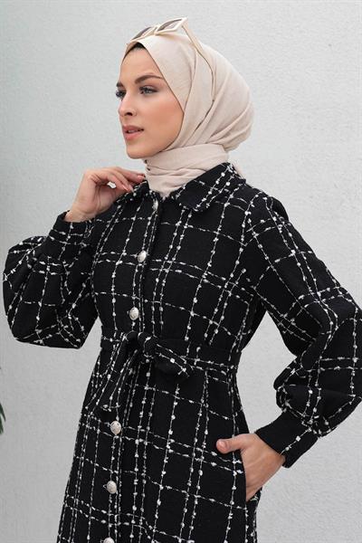 Düğmeli Kaşe Kaban Siyah 19600