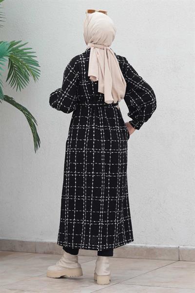 Düğmeli Kaşe Kaban Siyah 19600