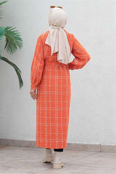 Düğmeli Kaşe Kaban Turuncu 19600